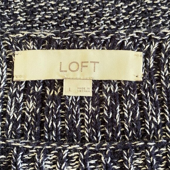 Loft Black White Marled Pullover Sweater Long Flare Sleeve Cotton Women's Size L - Picture 8 of 9